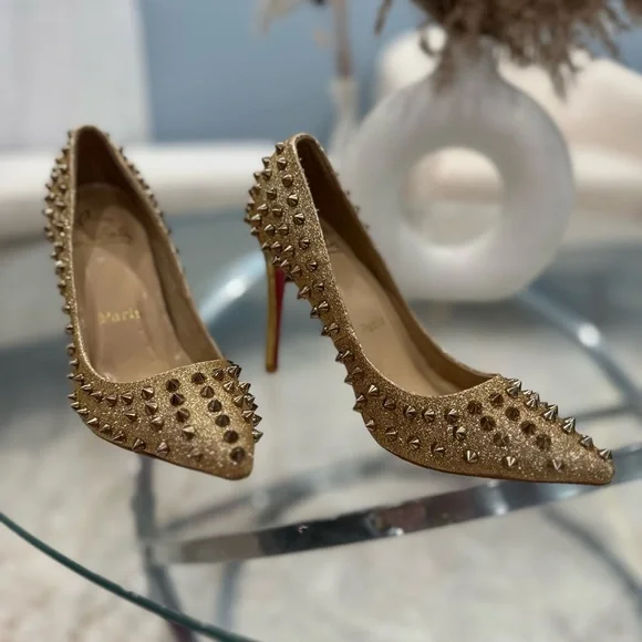 Christian Louboutin Gold Studded Heel Shoes Christian Louboutin | Collaclou 100 pvc gold studs pumps  main image 3